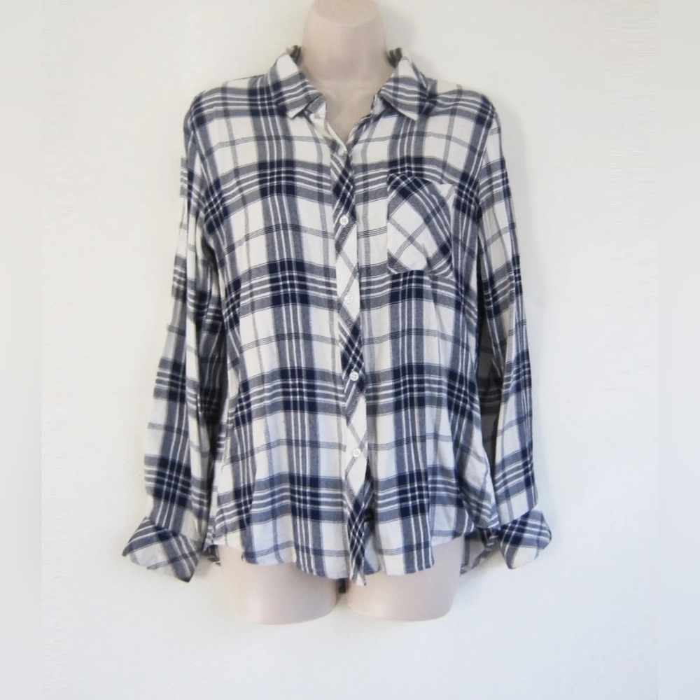 Rails Buttons Down Long Sleeve Plaid Dark Blue White Shirt Size XS